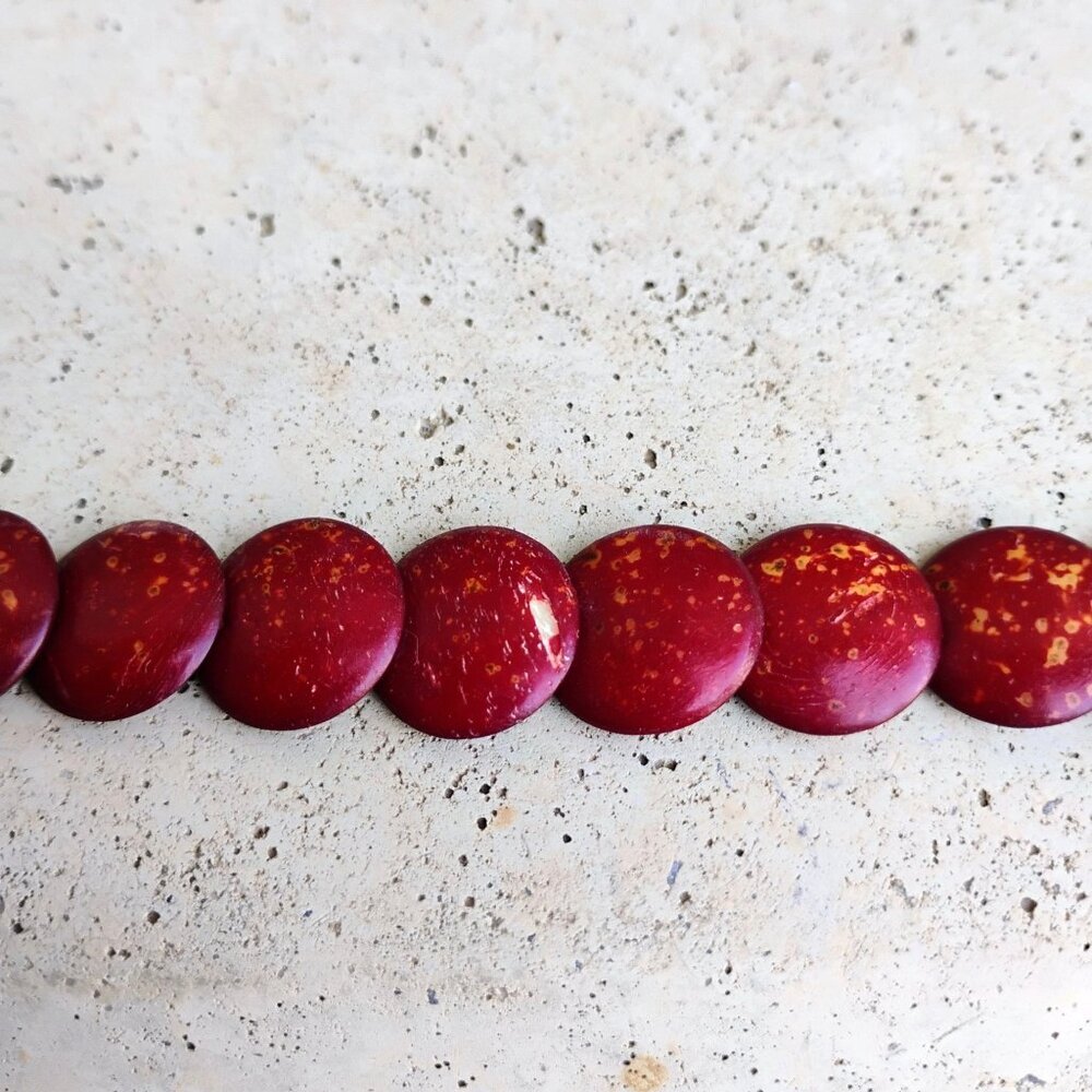 Vintage Artisan Glazed Graduated Red Disc Bead Necklace 19" Long Unique Boho - Picture 8 of 10